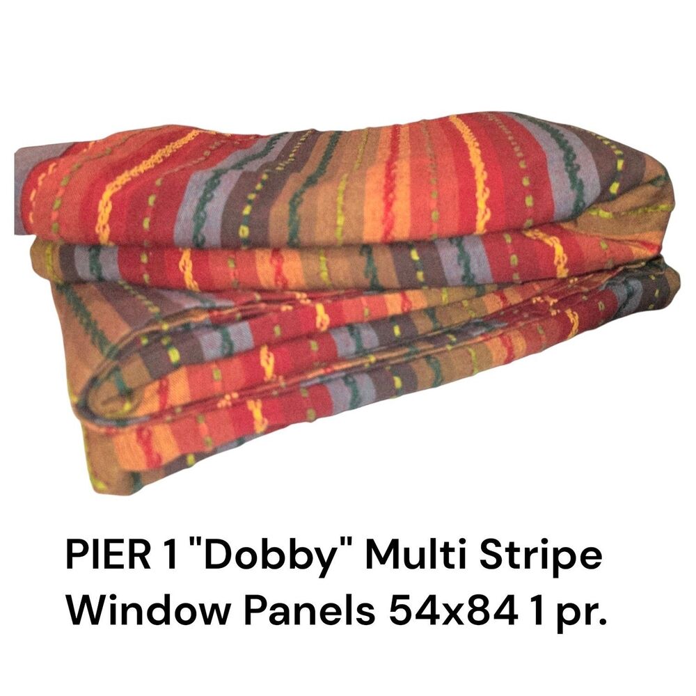 Pier 1 Imports 54x84 HTF Dobby Multi Stripe Embroidered Boho Window Panels 1pr